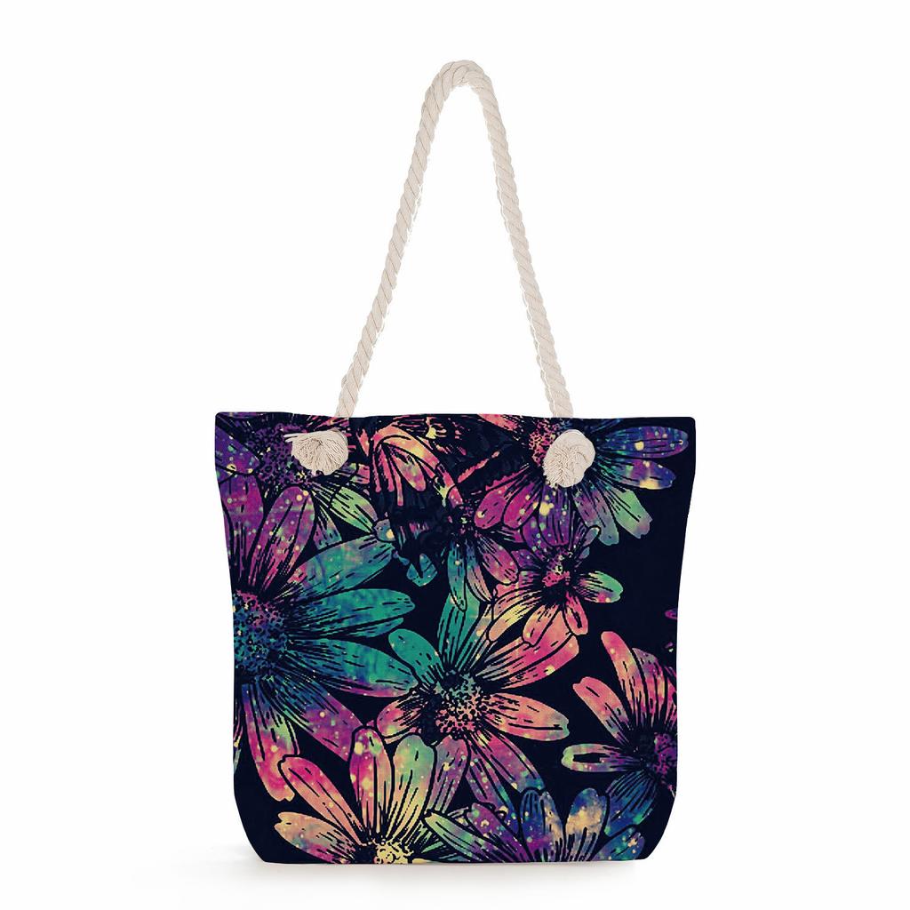 Cartoon cat print thick rope single-shoulder beach bag 7252