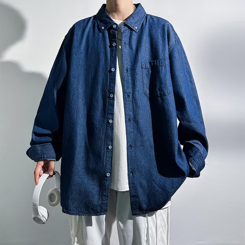 MEDE Men's Japanese Retro Casual Long-Sleeve Shirt