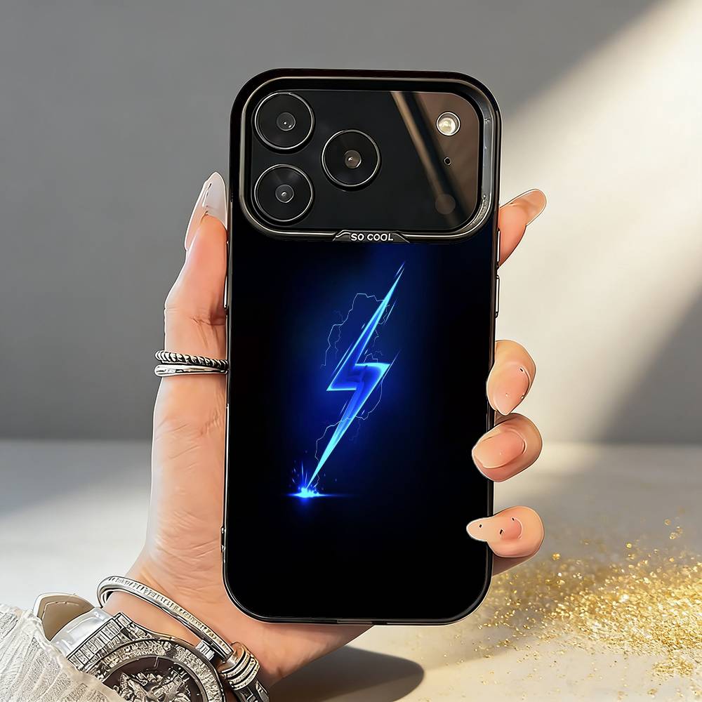 L-Lightning Letters Phone Case For iPhone17 16 15 14 13 12 Pro Max Grey Black Matte Laser Metallic Aurora Funda