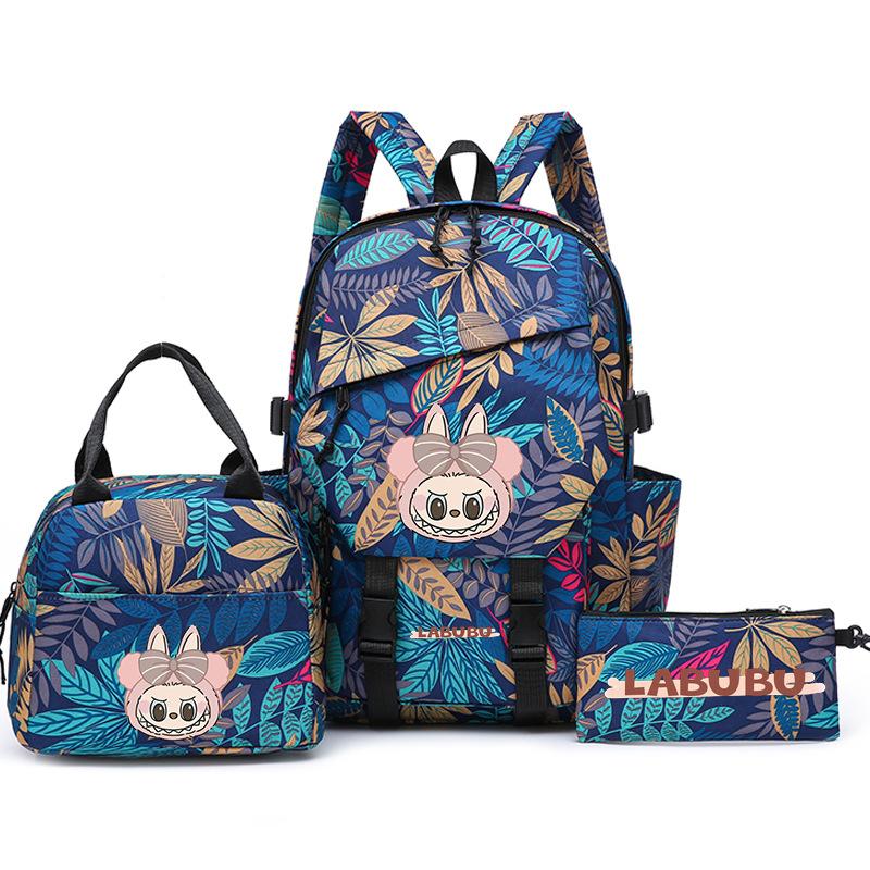 Школьный рюкзак новый принт набор из трех предметов Школьный рюкзак мультяшный кролик студенческий рюкзак ранец для мальчиков и девочек