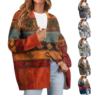 Женский модный кардиган с длинным рукавом, V-образным вырезом, на пуговицах, свободного кроя, с рождественским принтом