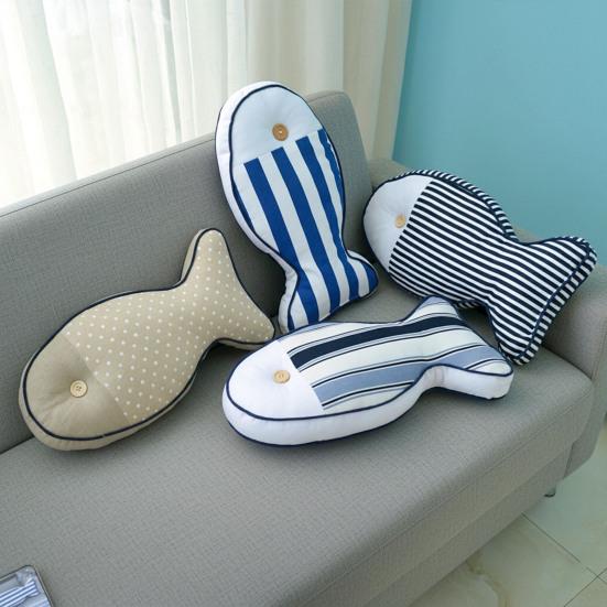 Морская рыба Холщовая подушка Полосатая подушка в форме рыбы Набивная плюшевая игрушка Подушка для обнимания Подкладка для спины Диван Спальня Гостиная Украшение