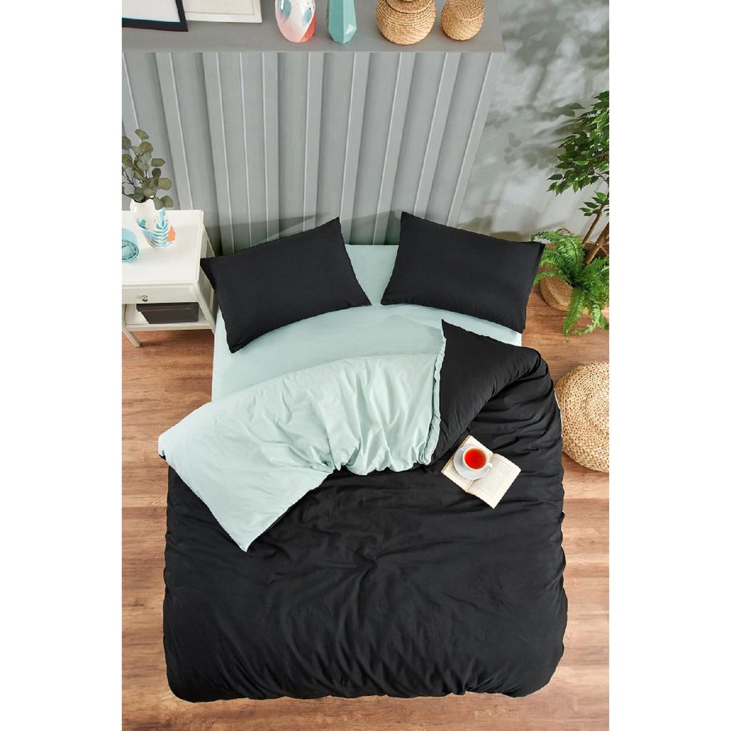 White Square Anthracite Single Duvet Cover Set With Rubber Sheet And 1 Pillow Case