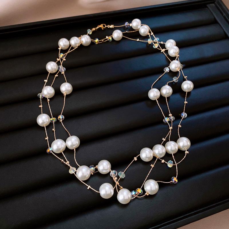 Korean temperament love butterfly pearl fringed necklace fashion collarbone chain versatile item decoration