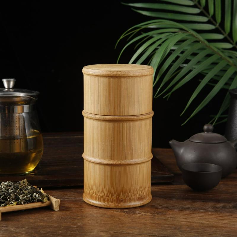 Natural Handmade Bamboo Tea Canister Food Storage Box Seal Kitchen Storage Jars Portable Tea Coffee Beans Spice Jar Organizer