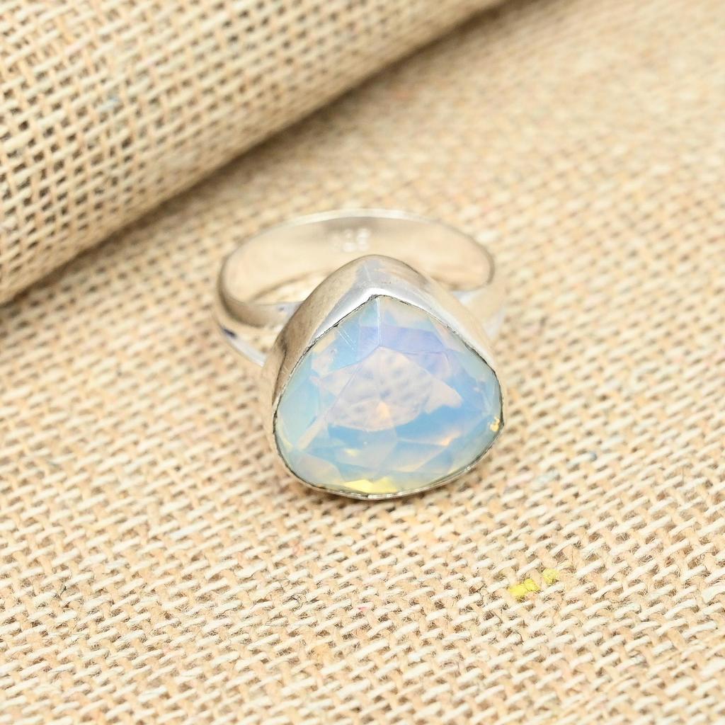 Кольцо ручной работы из стерлингового серебра 925 пробы с молочным опалом, подарок на день Святого Валентина, все размеры