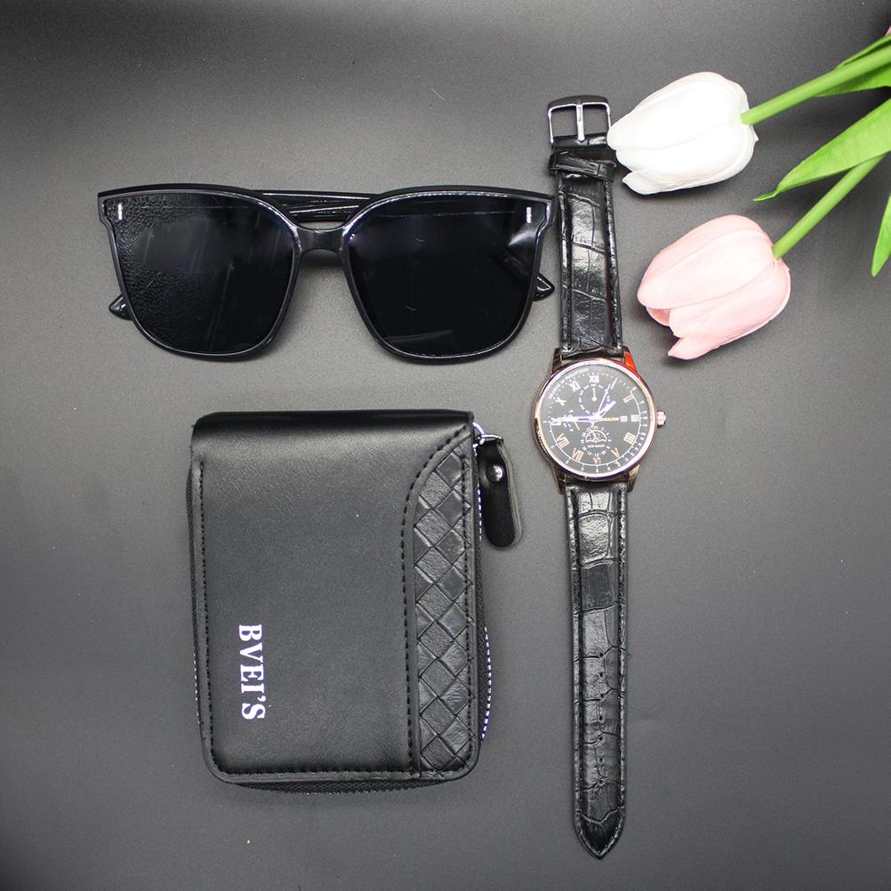 Комплект из 3 предметов, мужские часы, кошельки, очки, портативные, простые, повседневные, модные, кварцевые наручные часы для спорта на открытом воздухе, украшения