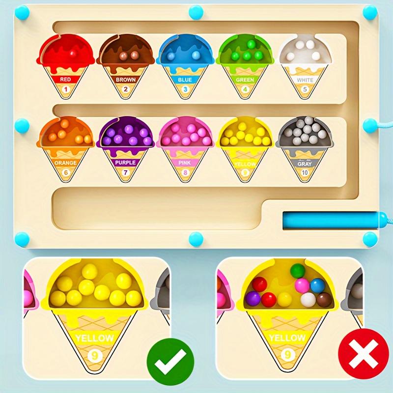 Wooden Puzzle Maze Toy, Focusing On Color Classification and Number Calculation Training, Magnetic Ice Cream Toy for Children Over Three Years Old