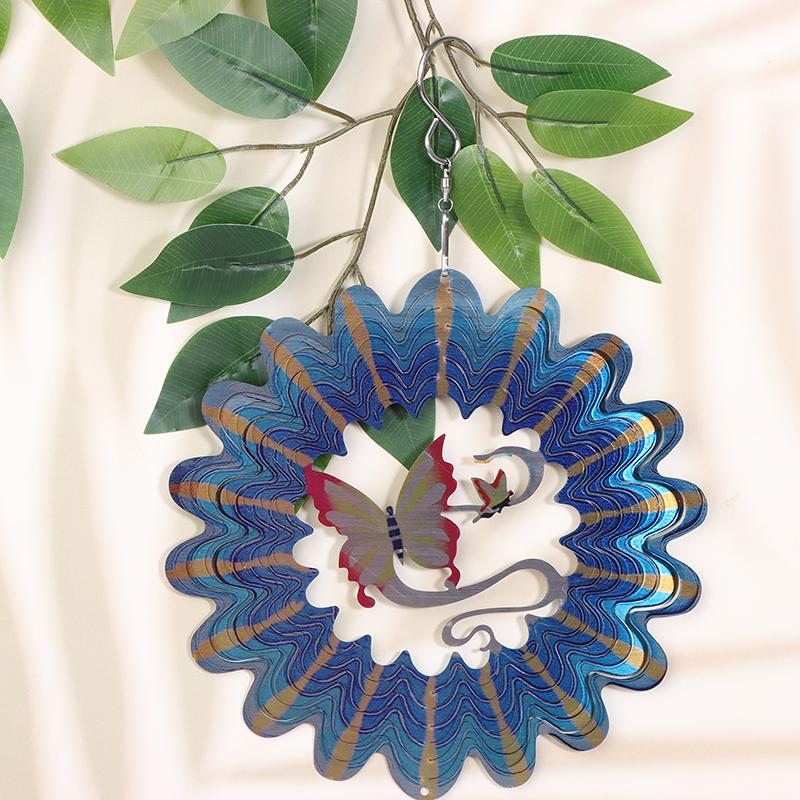 3D Colorful Wind Spinning Mandala Hanging Wind Spinner 7 Inch Foldable Rotating Wind Chime Garden Metal Wind Chime