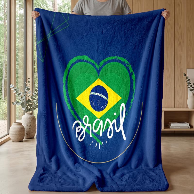 Brazil Football Printed Flannel Blanket Skin Friendly Warm Decorative Throw for Indoor Couch Bed Daily Use