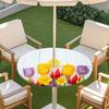 Outdoor Round Table Cover With Floral Leaf Print Waterproof Elastic Hem Patio Garden Dining