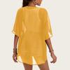 Горчично-желтое прозрачное шифоновое кимоно-накидка с коротким рукавом, открытый кардиган