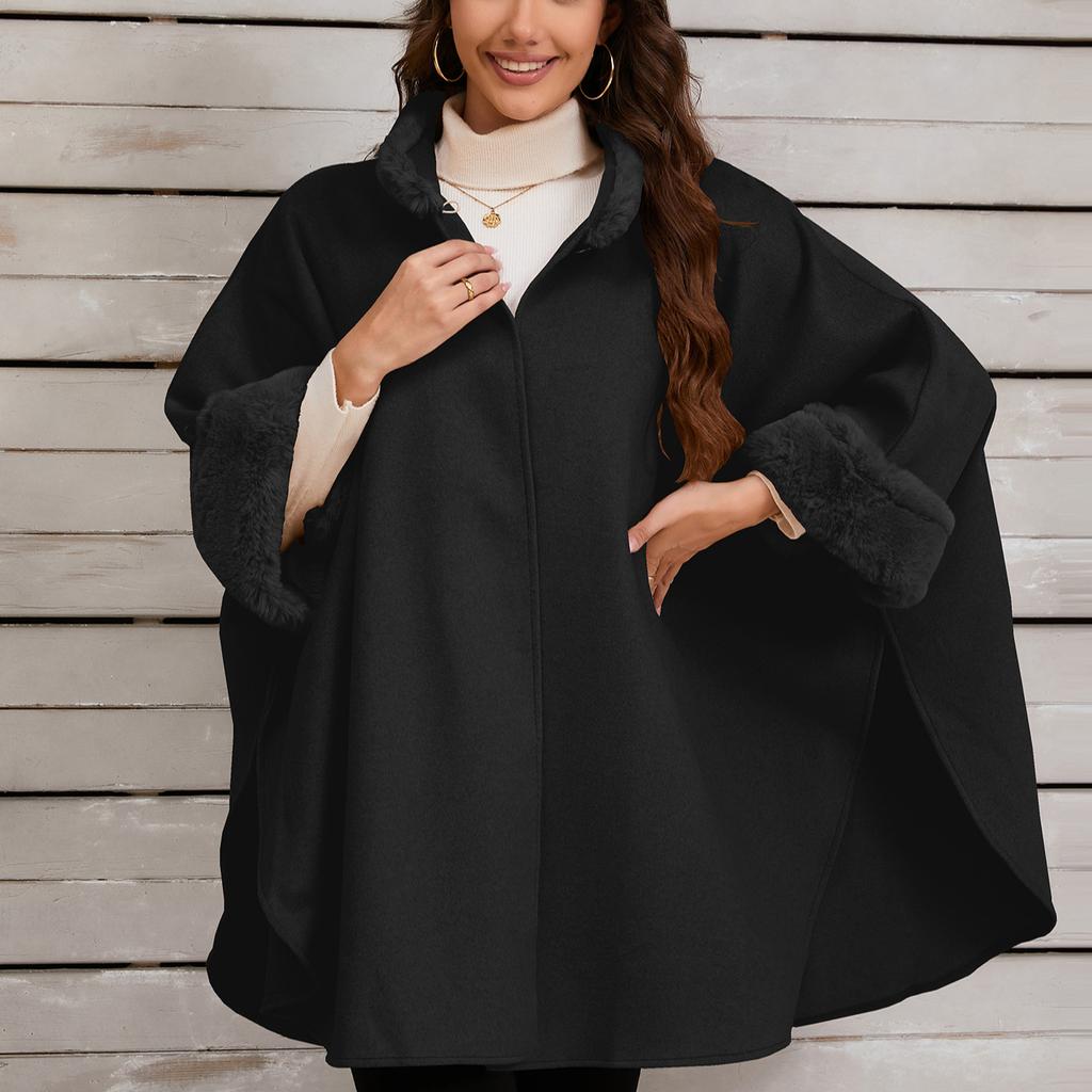 Women's Warm Shawl Wrap Poncho Cape Open Front Cardigan Shawls for Fall Winter Oversized Soft Faux Fur Cape Wrap Wool Coat Jacket Poncho for Women