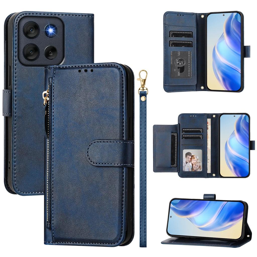 For Motorola Moto G56 5G Case Zipper Pocket Multiple Card Slots Leather Phone Cover