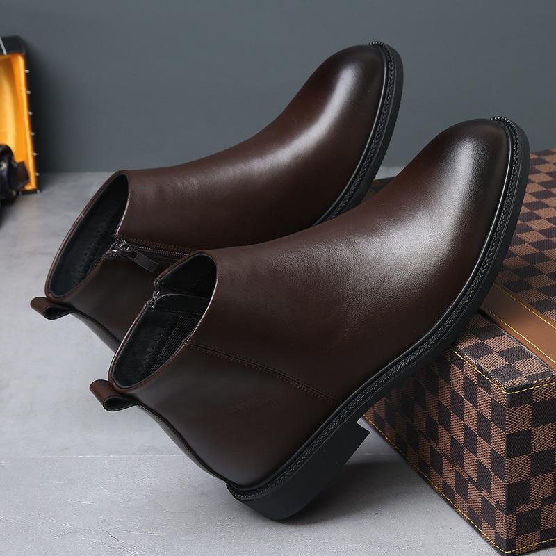 Мужские ботинки челси осенне-зимние кожаные бархатные короткие ботинки в британском стиле с высоким верхом, модные, универсальные, теплые кожаные ботинки