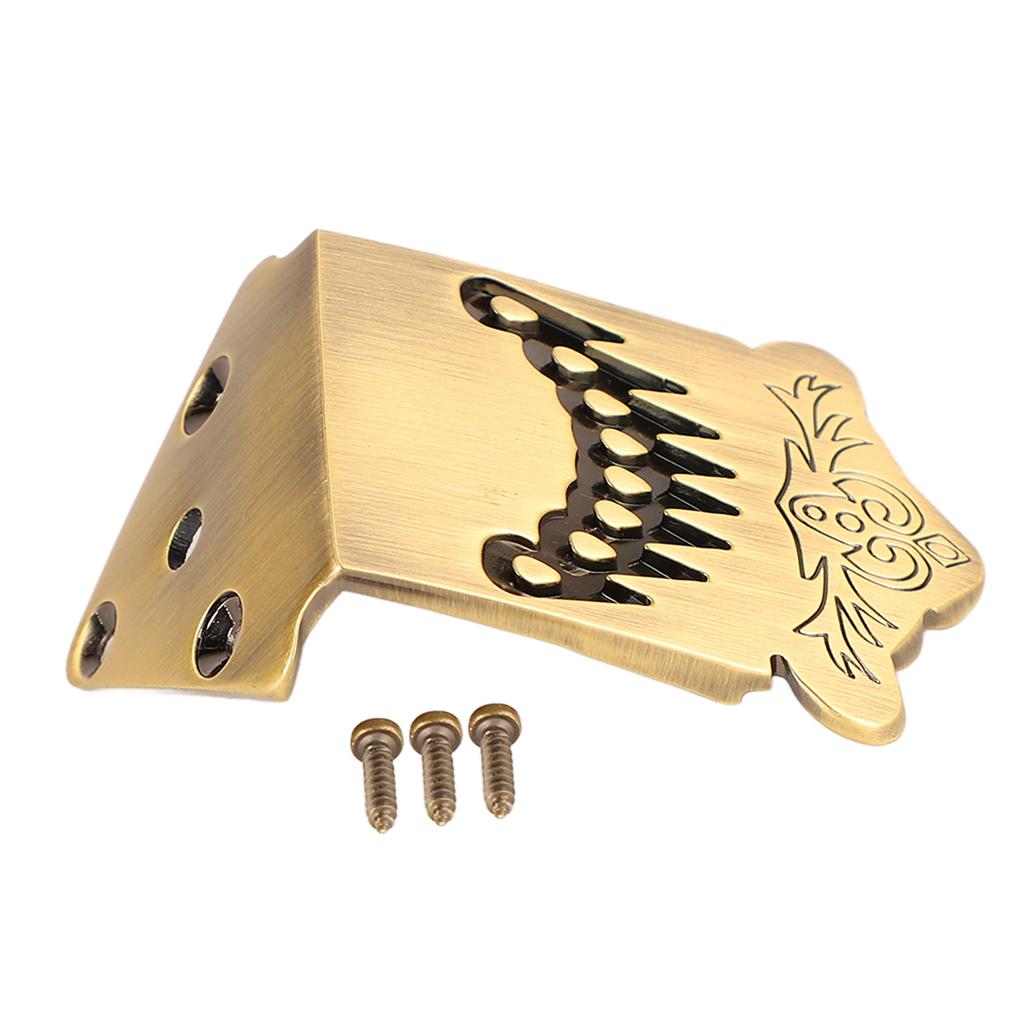 8 String Mandolin Tailpiece Feather Pattern Excellent Metal Bronze Color Mandolin Tailpiece