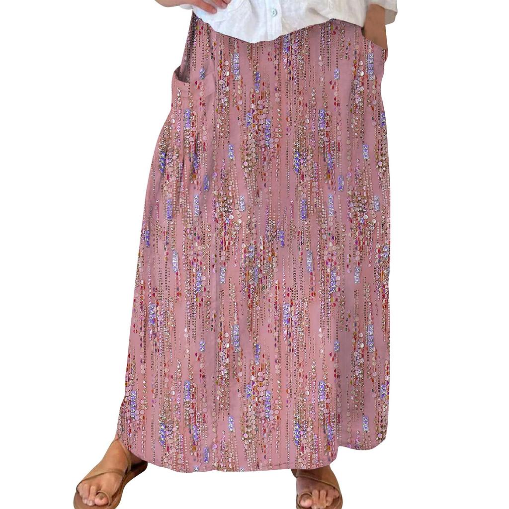 Женская повседневная свободная юбка-макси в стиле бохо с эластичной резинкой на талии, пляжная, струящаяся, с карманом