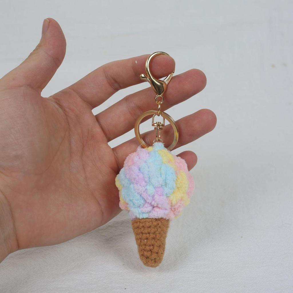 Cute Ice Cream Pompon Keychain Bag Charm for Kids