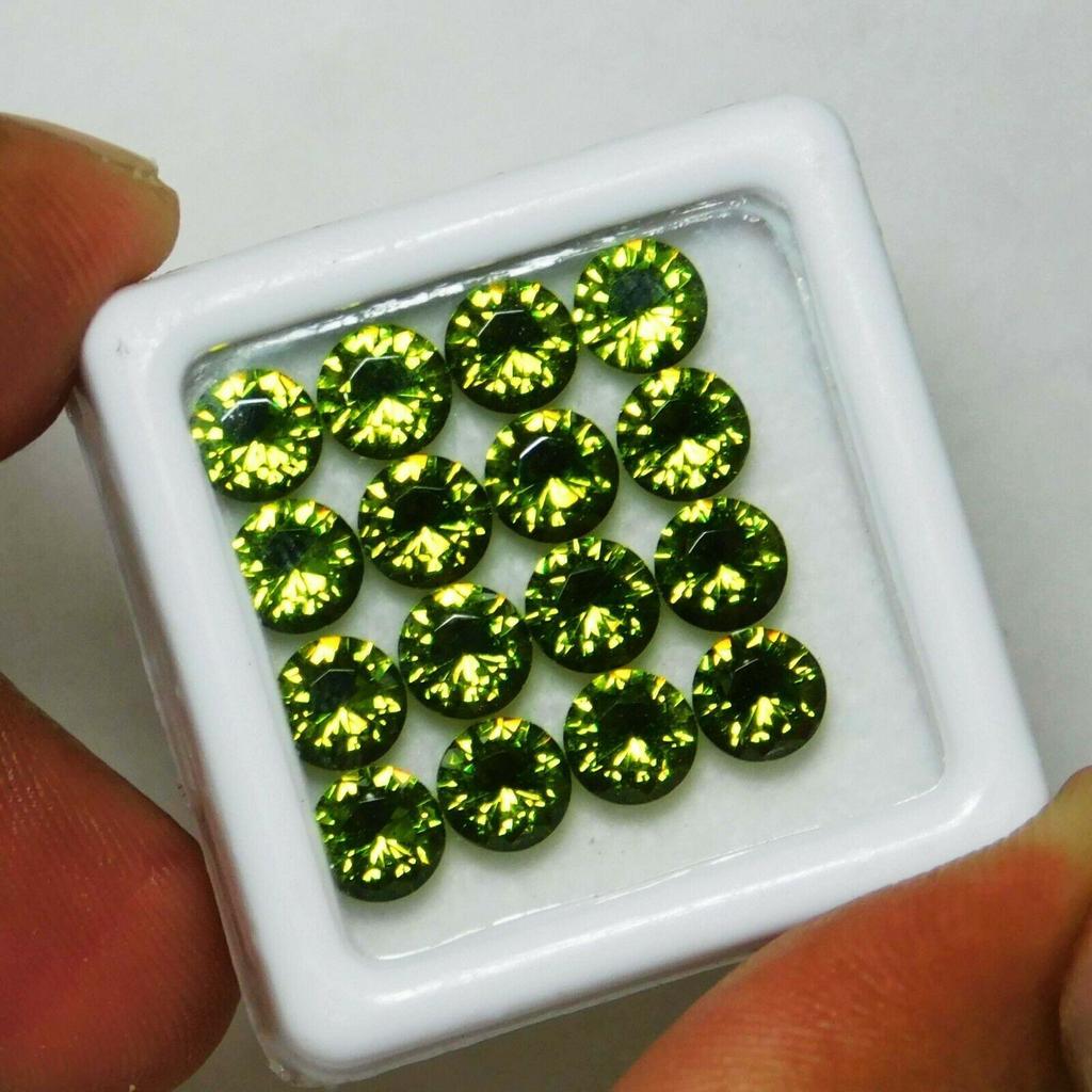 24 PCS Natural Green Sapphire Gemstone Lot 5 MM Round Diamond Cut