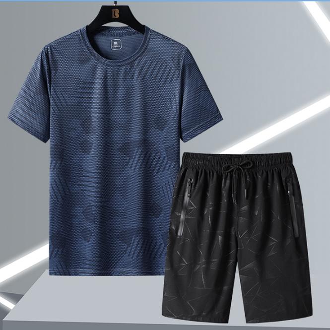 Спортивный комплект из ледяного шелка, мужской летний тонкий дышащий повседневный комплект из двух предметов с короткими рукавами