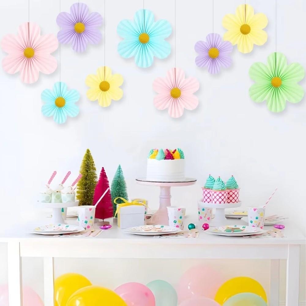 9Pcs/Set DIY Paper Fan Flower Pink Classroom Background  Birthday Baby Wedding Party Decoration