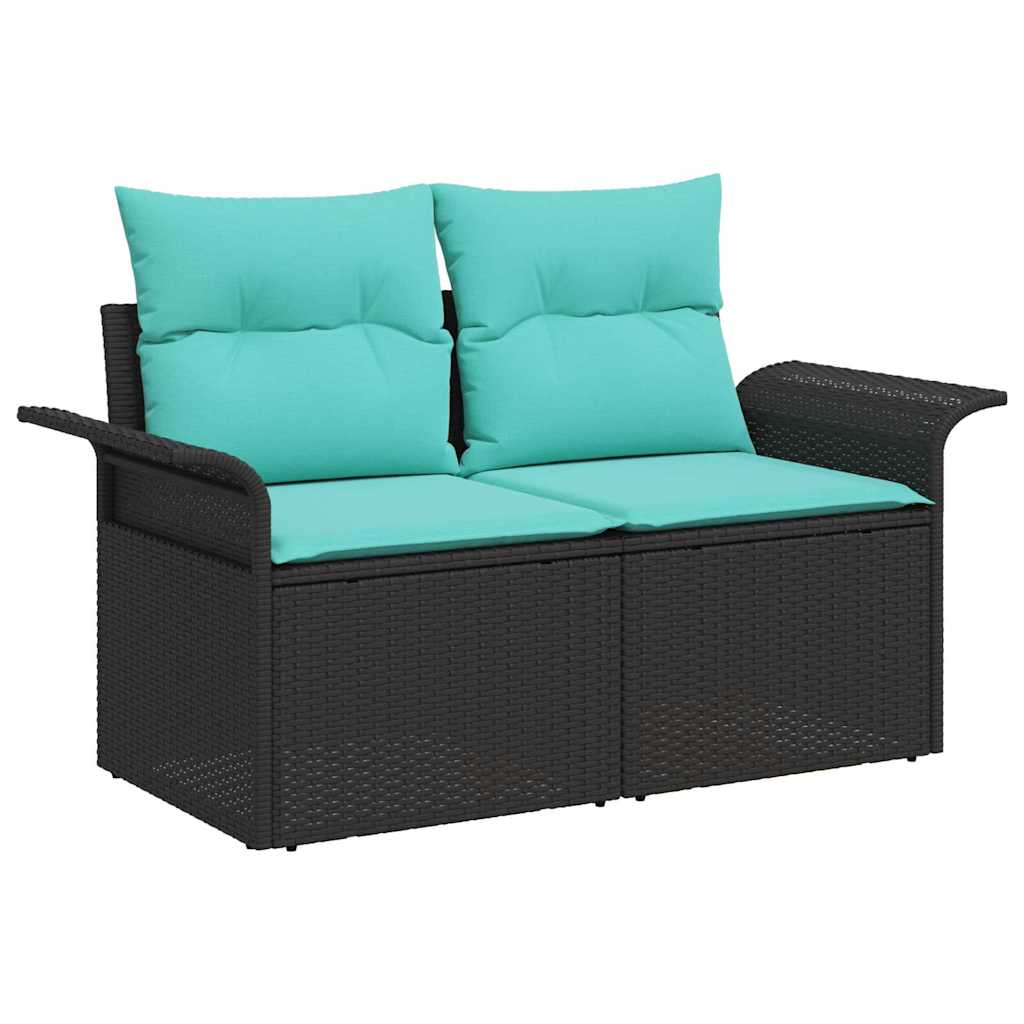 Garden Sofa Set with Cushions 7 pcs Black Poly Rattan
