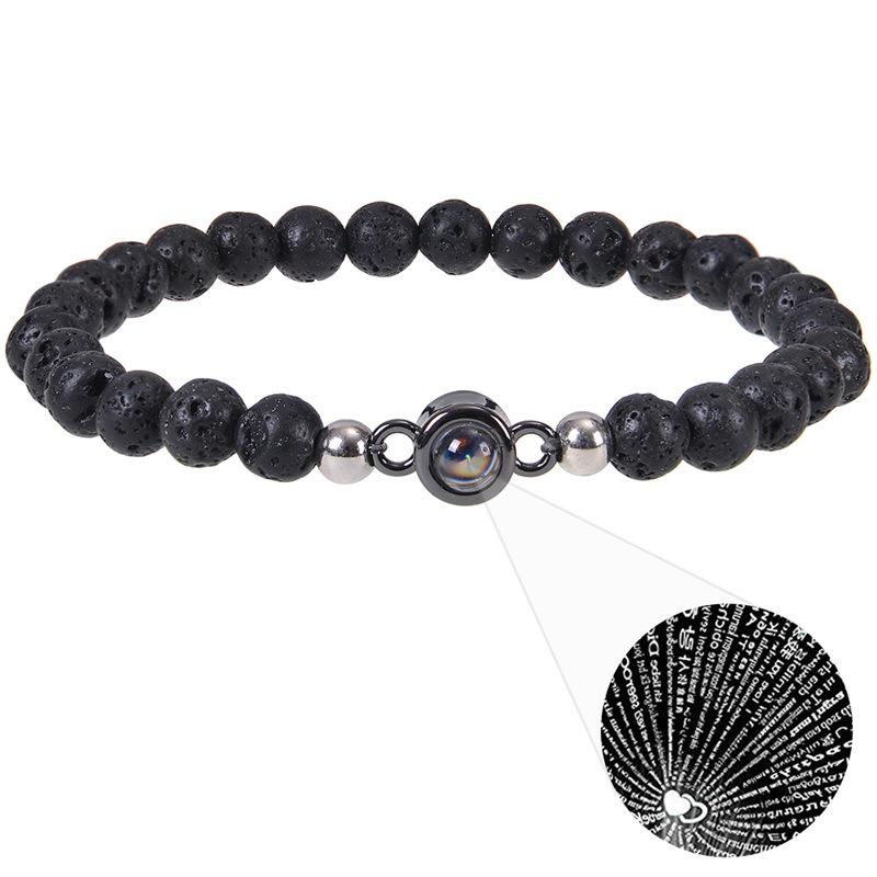 Браслет для пары с проекцией на 100 языках из натурального тигрового глаза 6 мм и зебрового камня