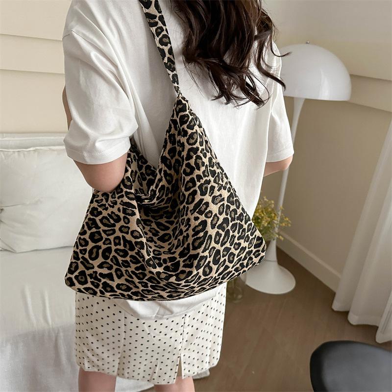 New Korean Style Korean Style Leopard Pattern Floral Cloth Bag Printed One-shoulder High-value Student One-shoulder Oblique Straddle Tote Bag