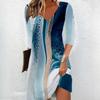 Women's Autumn New Printing Mid-sleeve V-neck Mid-length Dress Women