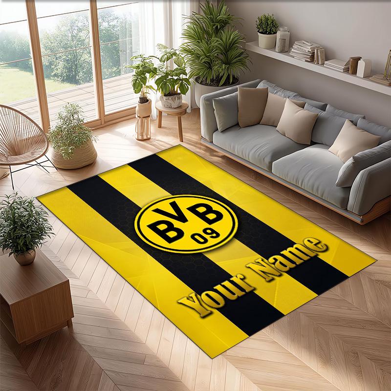 Borussia Dortmund Printed Crystal Velvet Rug Non‑Slip Crystal Velvet Carpet For Sofa Bedroom Indoor Home Decoration