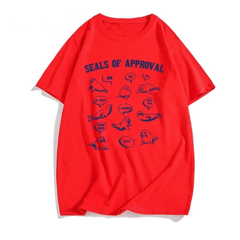 Seals of Approval Tee Sea Lion Cartoon Printing T-shirt Summer Short Sleeve Tshirts for Female Loose Kawaii Graphic Tops
