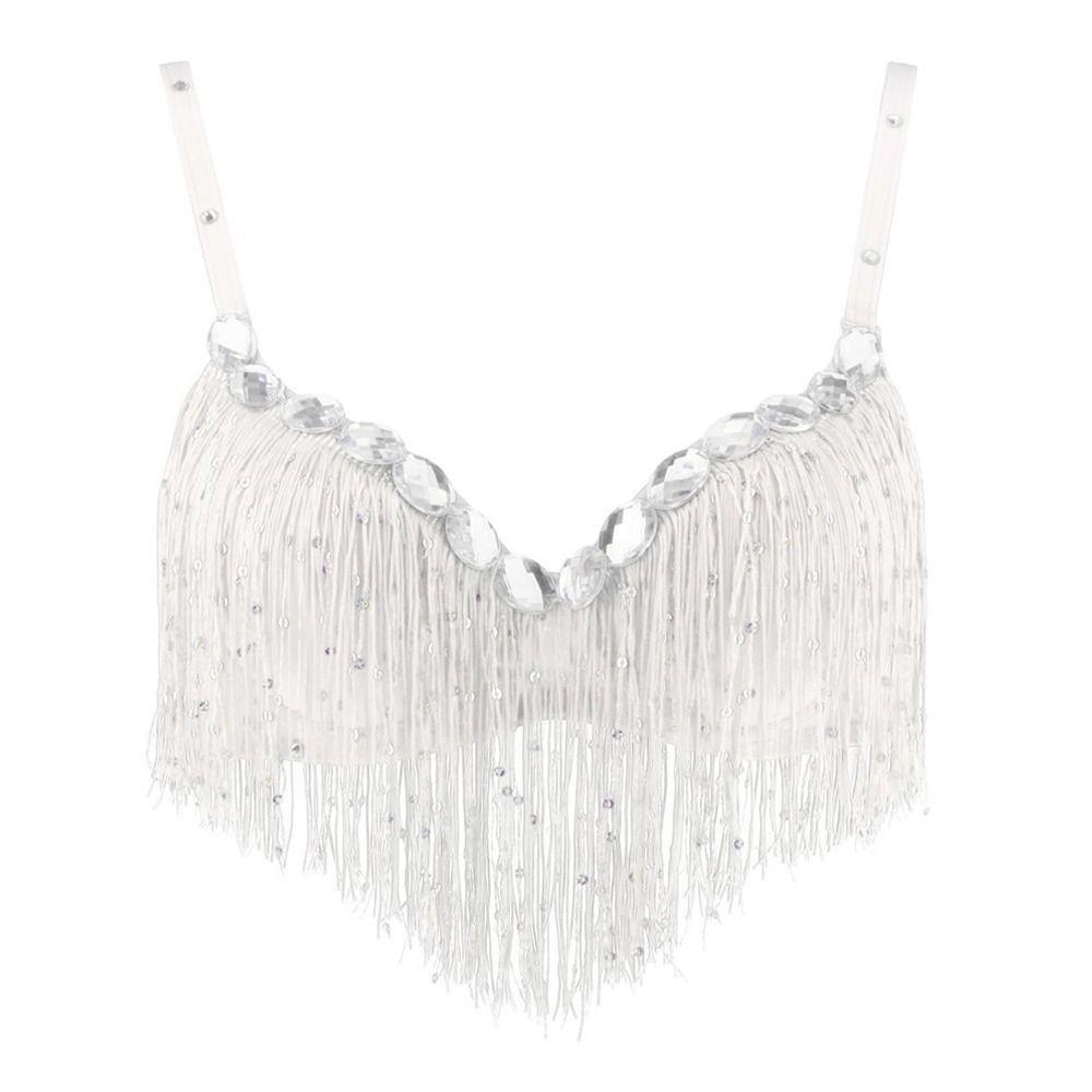 Топ для танца живота со стразами и кисточками, топ на бретельках через шею, бюстгальтер для танца живота, модный ночной клуб