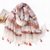Fresh and Elegant Red Petal Mixed Printed Tassel Scarf for Women  Cotton and Linen Scarf for Travel Decorative Shawl