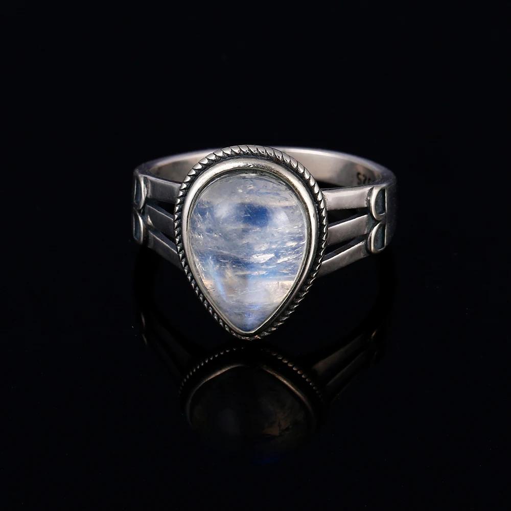 Круглые Овальные Большие Натуральные Лунные Камни Кольца Женские S925 Серебряные Кольца Подарки Винтажные Тонкие Ювелирные Изделия