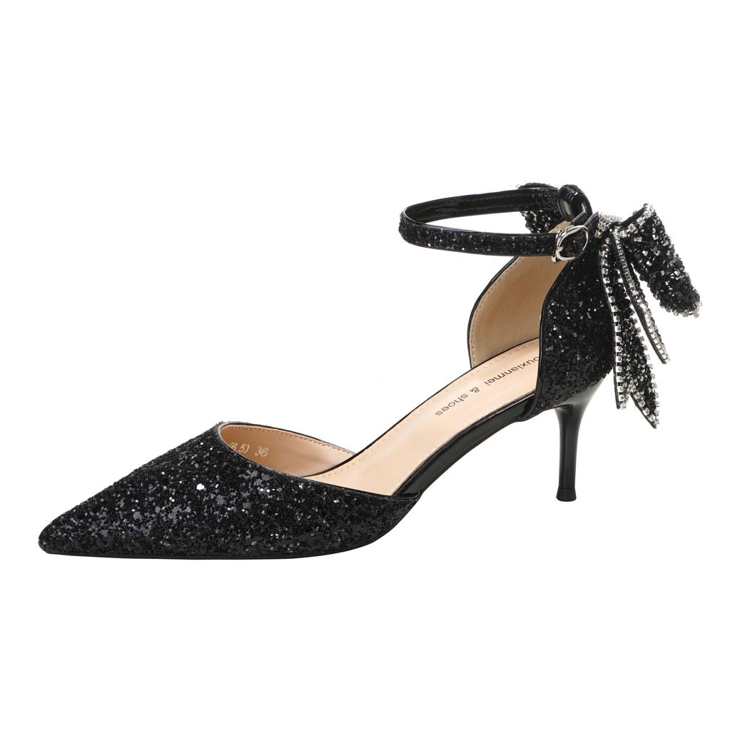 Летние роскошные женские модные босоножки с острым носком, блестками, стразами, бантом, кристаллами, на высоком каблуке, для вечеринки, свадьбы