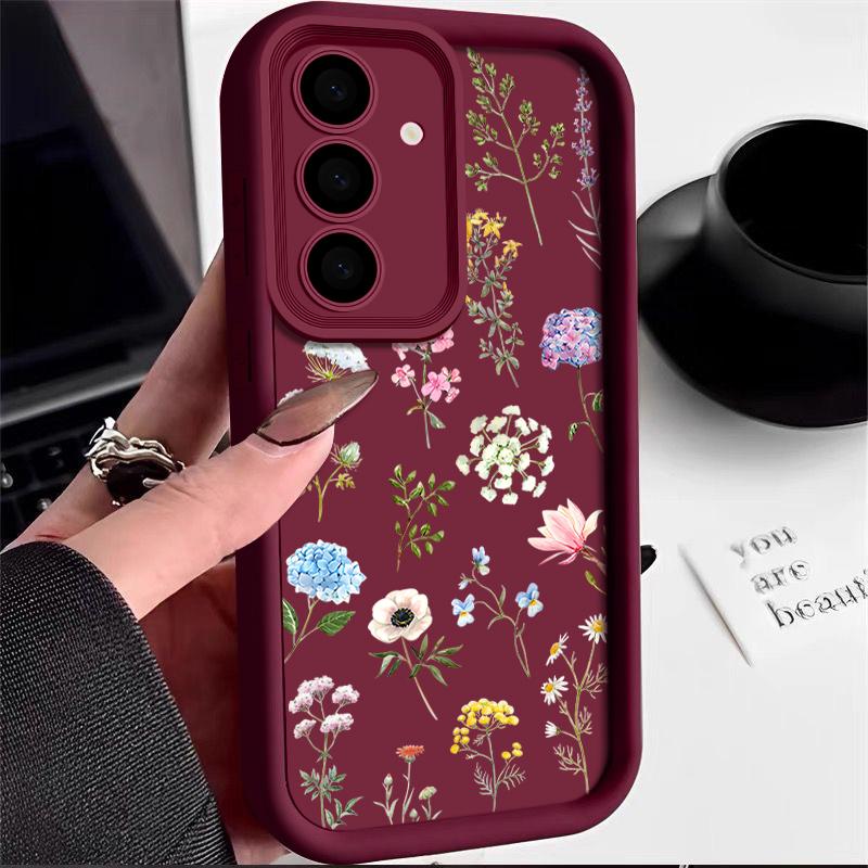 Ударопрочный чехол с рисунком Трава и Цветы для Samsung Galaxy S24 S25 Edge S23 Ultra S22 S21 FE S26 A57 A34 A54 A15 A35 A56 A55 5G