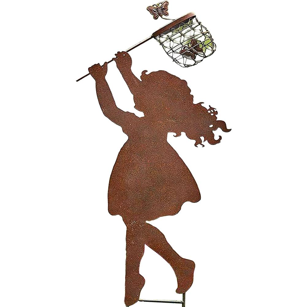 Детские силуэты, гоняющиеся друг за другом, Металлическая винтажная садовая силуэтная скульптура, Декор для двора, сада, Металлический колышек