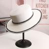 Retro Pearl Lace Flat Top Straw Hat Trendy Women's Summer Outing Beach Sun Protection and Sunshade Hat Beach Hat
