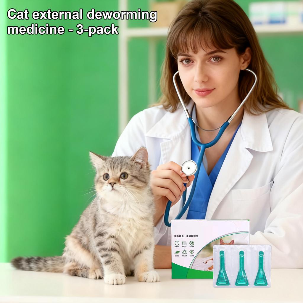 3 упаковки (всего 1,5 мл) Местное противопаразитарное средство для лечения и профилактики заражения блохами и клещами у кошек и собак