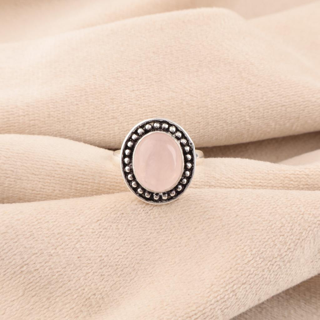 Rose Quartz Gemstone 925 Sterling Silver Jewelry Handmade Ring Valentines Gift RR-62-34