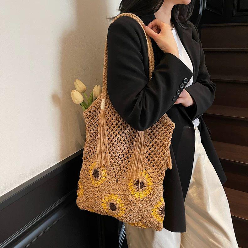 Sunflower Casual Crochet One-Shoulder Beach Bag 2025
