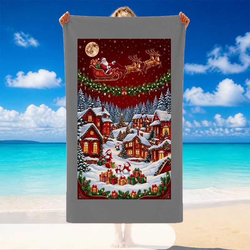 Christmas Printed Beach Towel Soft Quick Dry For Indoor Outdoor Home Use Holiday Gift