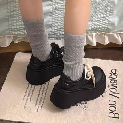 Универсальные туфли-шорти на шнуровке с круглым носком Le black, одинарные, французско-британский стиль, на толстой подошве, увеличивающие рост, маленькие кожаные туфли, женские, осень-зима