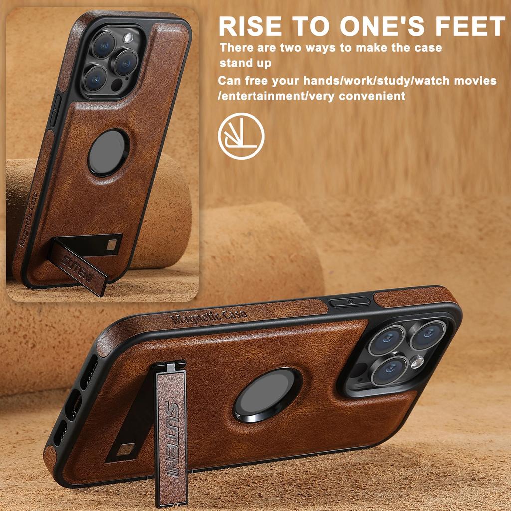 Magnetic Leather Phone Case For IPhone 13 12 15 14 Pro Max 15Plus Magsafe Invisible Bracket Cover For iPhone 12 13 14 15 ProMax