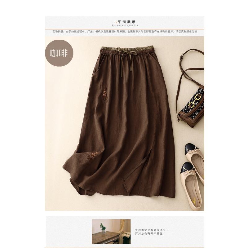 Юбка-пэчворк с художественной вышивкой, эластичная талия, подходящая по цвету юбка-трапеция, женская ретро-юбка свободного покроя средней длины