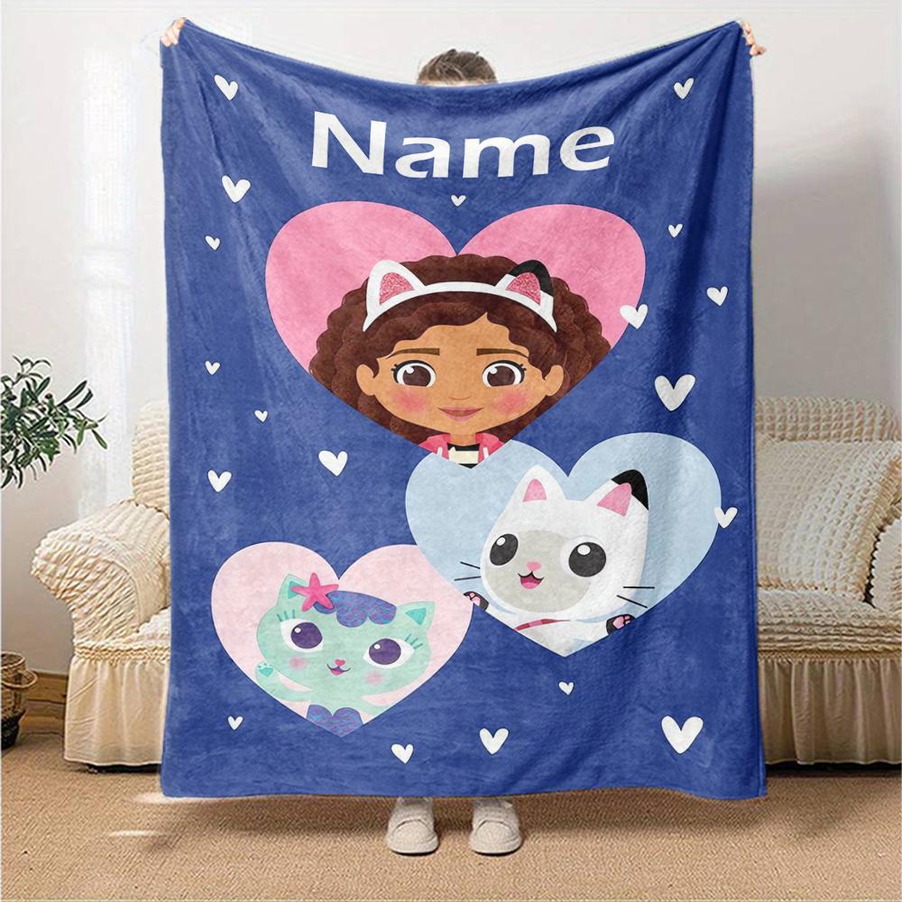 Custom Name Gabby's Dollhouse Theme Printed Blanket - Perfect for Couch, Bed, Travel & Outdoor Use | Machine Washable, Cozy & Durable.
