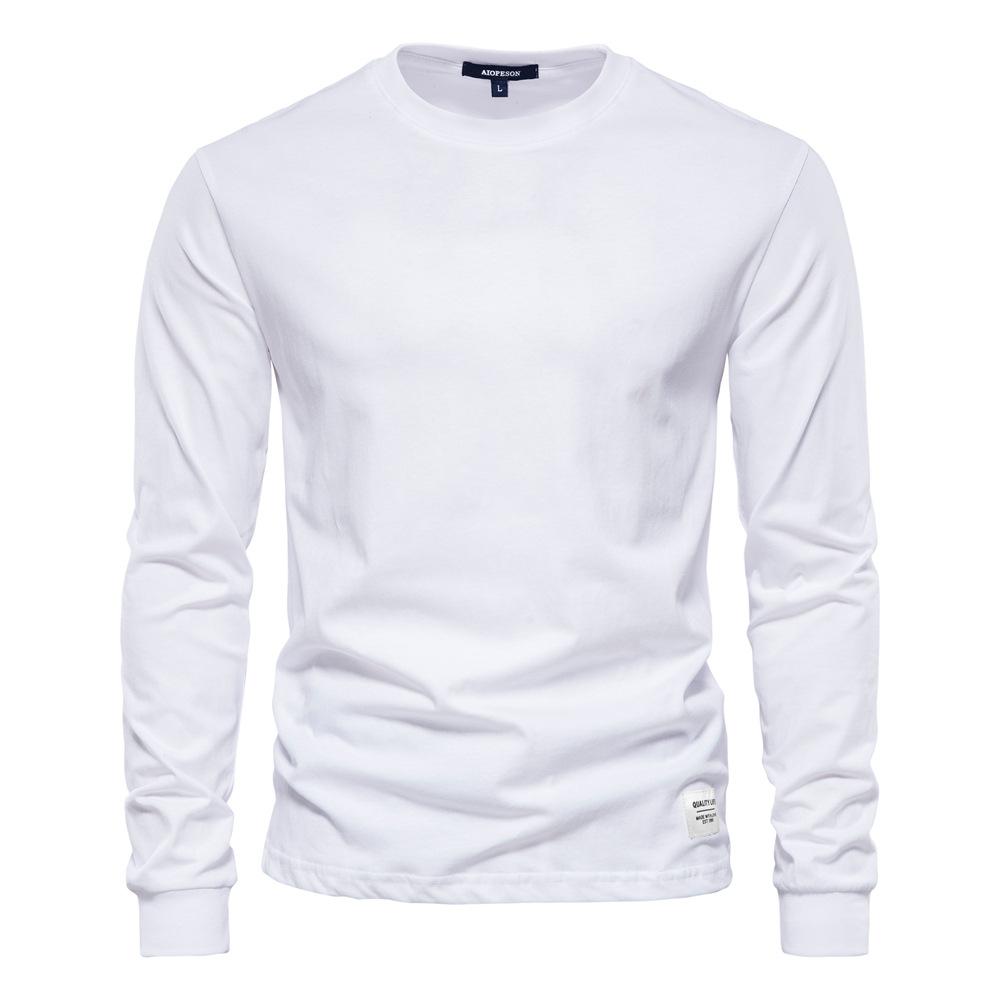 Autumn Trendy Long-Sleeved New European Size Men'S Solid Color Long-Sleeved Top High Street Men'S Hong Kong Style With Pure Cotton T-Shirt