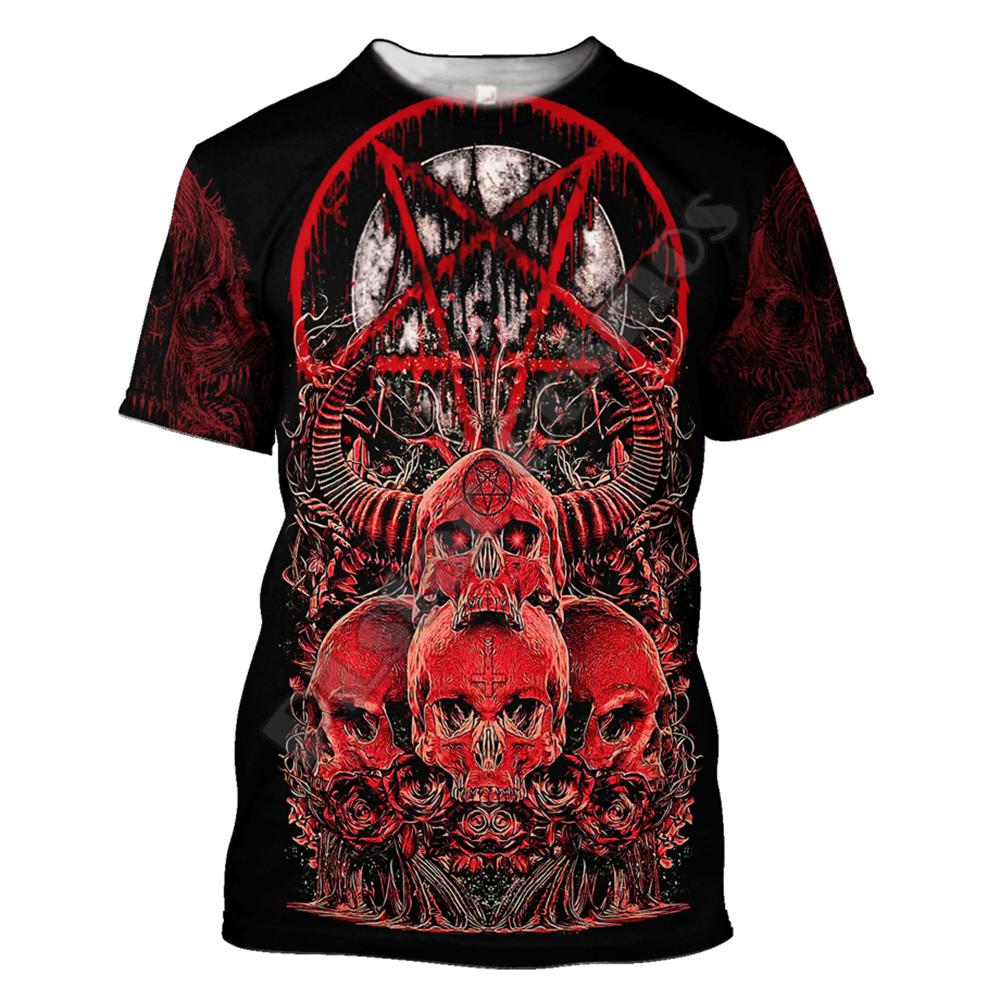 Summer Men T-Shirts 3D Printed Devil and Angel Skull Hip Hop Breathable Casual Round Neck Tops Short Sleeves Clothing