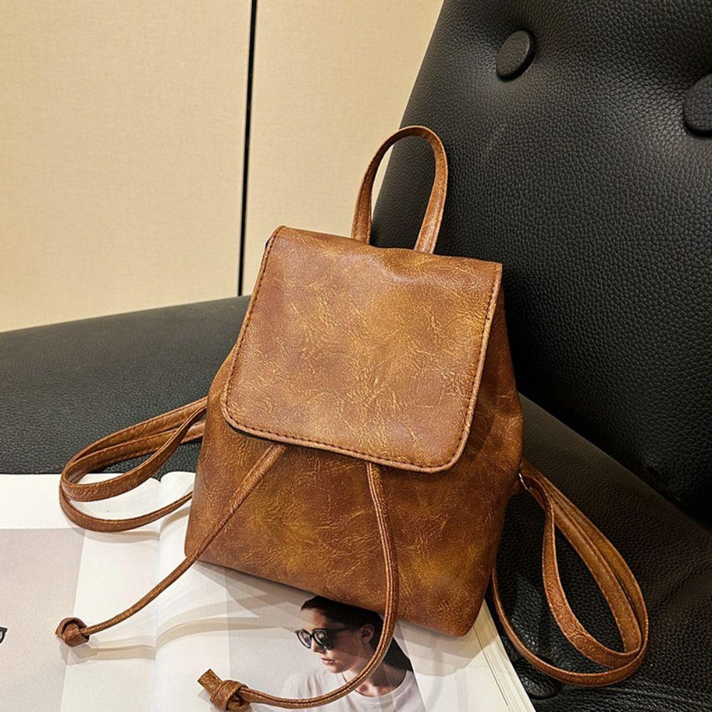 Brown Solid Color Shoulder Bag PU Retro Backpack Simple PU Backpack  Gift