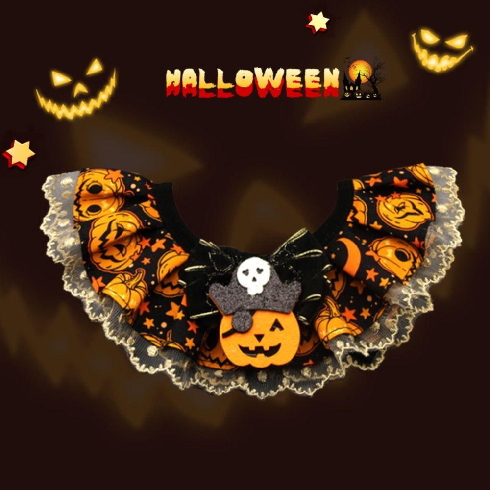 Creative Halloween Cat Dog Lace Necklace Adjustable Exquisite Pet Pumpkin Lace Collar Cute Cool Pet Bib Scarf Small Medium Pets